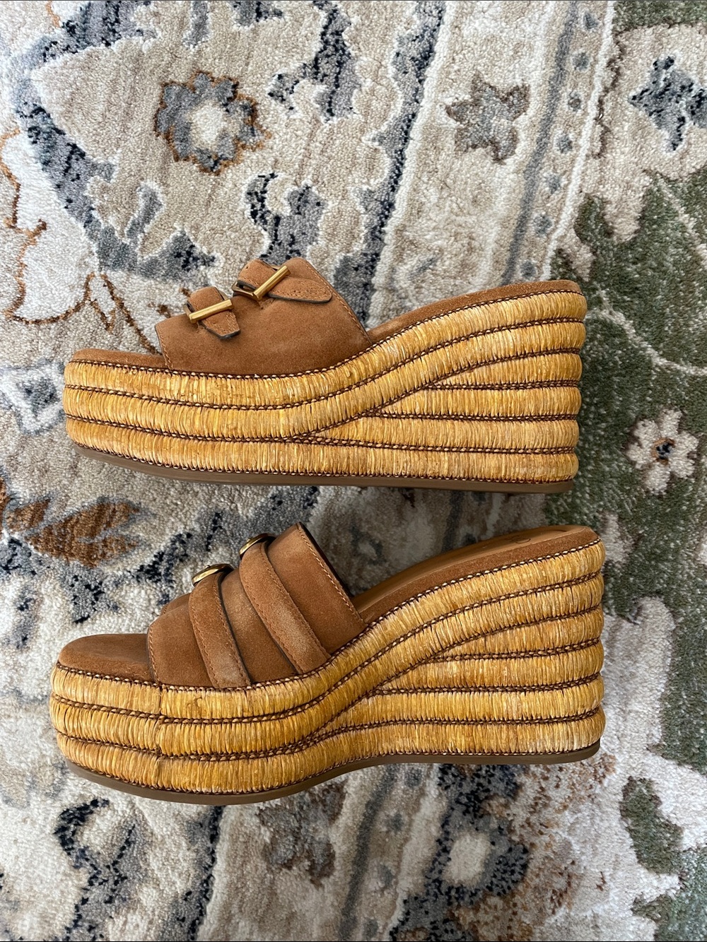 Sarto by Franco Sarto Tan Suede Espadrille Wedge Slide - Picture 5 of 7